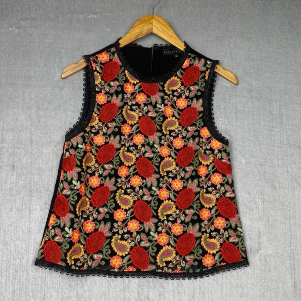 Endless Rose Womens Small Heavily Embroidered Floral Paisley Black Lace Trim